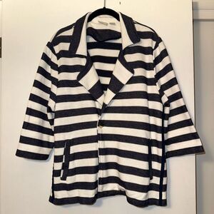 Chicos Zenergy Navy Blue White Stripe Knit Blazer Size 3 (Womens XL) EUC
